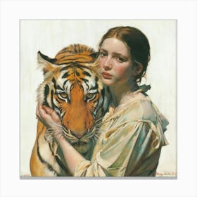 Girl With A Tiger Canvas Print