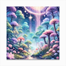 A Fantasy Forest With Twinkling Stars In Pastel Tone Square Composition 82 Canvas Print