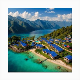 Blue Houses On The Beach Canvas Print