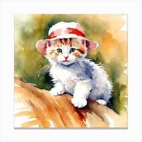 Cute Cat With Hat Painting (1) Canvas Print