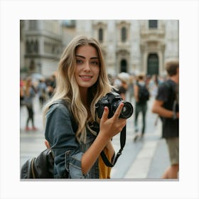 Young Woman Holding A Camera Canvas Print