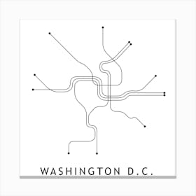 Washington Dc Subway White Map Square Canvas Print