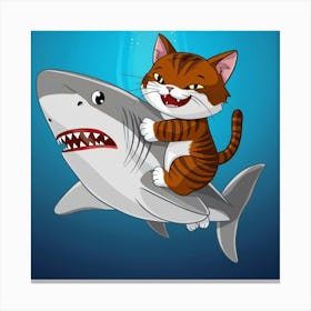 Cat Riding Shark Canvas Print
