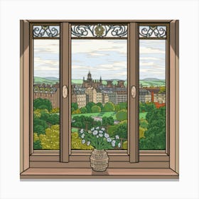 Window View Of Edinburgh Scotland In The Style Of William Morris 7 Canvas Print