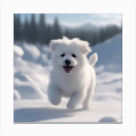 White fluffy puppy In The Snow 1 Canvas Print