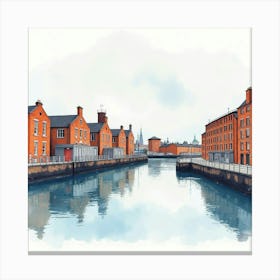 Watercolor Scene Of The Albert Dock In Liverpool, Reflecting Its Historical Warehouses And Waterfront Atmosphere Canvas Print