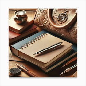 Notebook, Pen, Pencils, Books Canvas Print