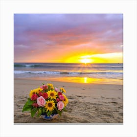 Flowers On The Beach At Sunset Canvas Print