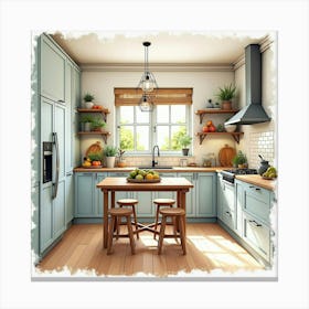 Artistic Kitchen In Watercolor, Lively And Elegant Design 1 Canvas Print