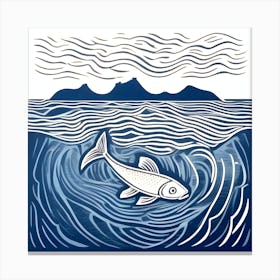 Linocut Fish In The Sea 2 Canvas Print