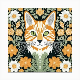 morris Cat With Flowers 2 Canvas Print