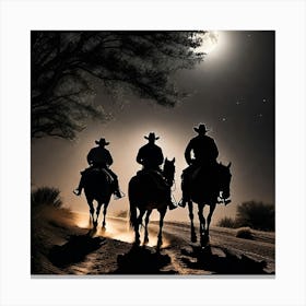 Cowboys At Night 3 Canvas Print