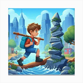 Boy Crossing A River Canvas Print