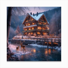 Christmas Chalet Wintery Scene Canvas Print