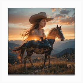 Portrait Of A Woman Riding A Horse Canvas Print