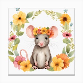 Floral Baby Rat Nursery Illustration (64) Canvas Print