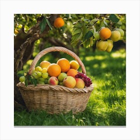 Basket Of Fruit In The Orchard Canvas Print