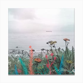 Flowers In The Beach Square Canvas Print