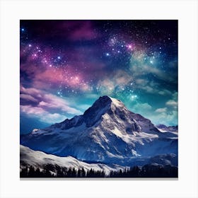 Starry Sky With Mountains Canvas Print