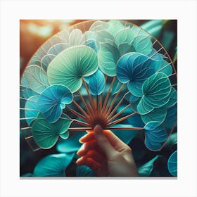 Fan of green-blue transparent leaves 7 Canvas Print