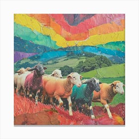 Rainbow Sheep Retro Collage 1 Canvas Print