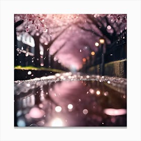 Avenue of Cherry Blossom Trees on a Rainy Evening Canvas Print