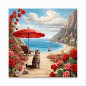 Cat On The Beach 4 Canvas Print