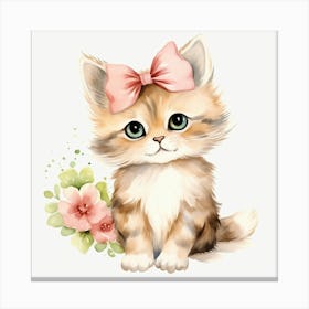 Cute Kitten With Flowers Canvas Print