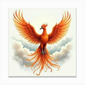 Majestic Phoenix Soaring Through Clouds, Watercolor 1 Canvas Print