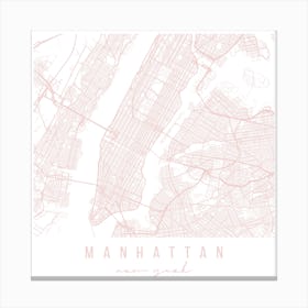 Manhattan New York Light Pink Minimal Street Map Square Canvas Print