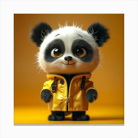 Panda Bear In Yellow Raincoat Canvas Print