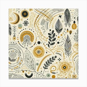 Doodle Pattern.Boho art, moon and yellow squiggly line, American style. Canvas Print