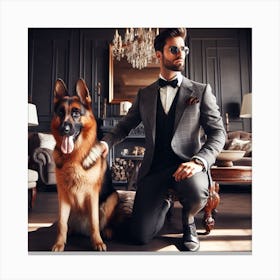 Posh Man With A Dog Canvas Print