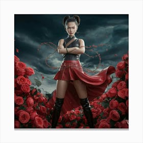 Sexy Girl In Roses Canvas Print