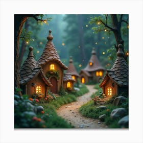 A Fairy Village With Tiny, Intricate Homes Under Sparkling Stardust 1 Canvas Print