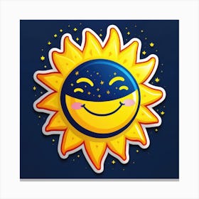 Lovely smiling sun on a blue gradient background 95 Canvas Print