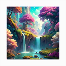 Waterfall In A Colorful Fantasy Landscape Canvas Print