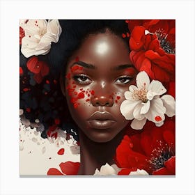 Black Girl With Red Flowers Canvas Print