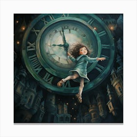 Little Girl In A Clock Canvas Print