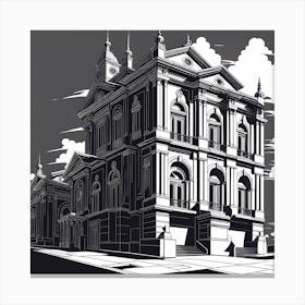 Victorian Building, black and white monochromatic art Canvas Print
