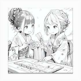 Two Girls Playing A Game Canvas Print
