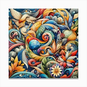 Doves And Flowers Canvas Print