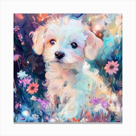 Puppy In Flowers Canvas Print