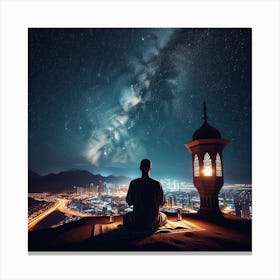 Muslim Man Praying At Night 2 Canvas Print