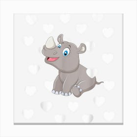 Rhino Theme Baby Girl Pink Nursery Room Heart Rhinoceros Canvas Print