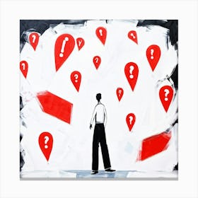 Abstract Illustration Of A Human Figure Pondering In A Sea Of White With Vivid Red Caution Signs Ch (4) Canvas Print