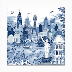 New York Usa Delft Tile Illustration 2 Canvas Print