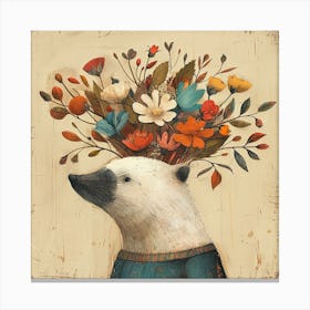 Polar Bear With Flowers Canvas Print