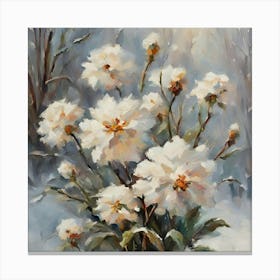 White Flowers In The Snow Canvas Print