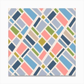 EQUATORIAL Retro Mid-Century Modern Abstract Geometric Color Block Grid in Pastel Pink Green Blue Gray Beige Cream Canvas Print